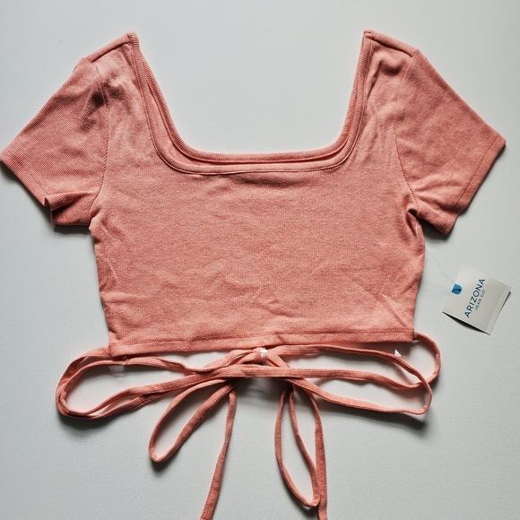 Arizona Jean Co Crabapple Square Neck Short Sleeve Wrap Shirt Juniors Size L - Picture 3 of 4